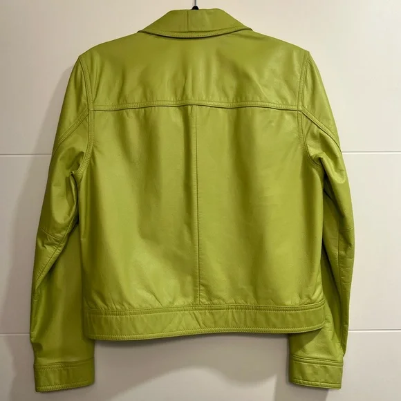 Vintage Nine West Women's Lime Green Leather Jacket - Picture 2 of 3